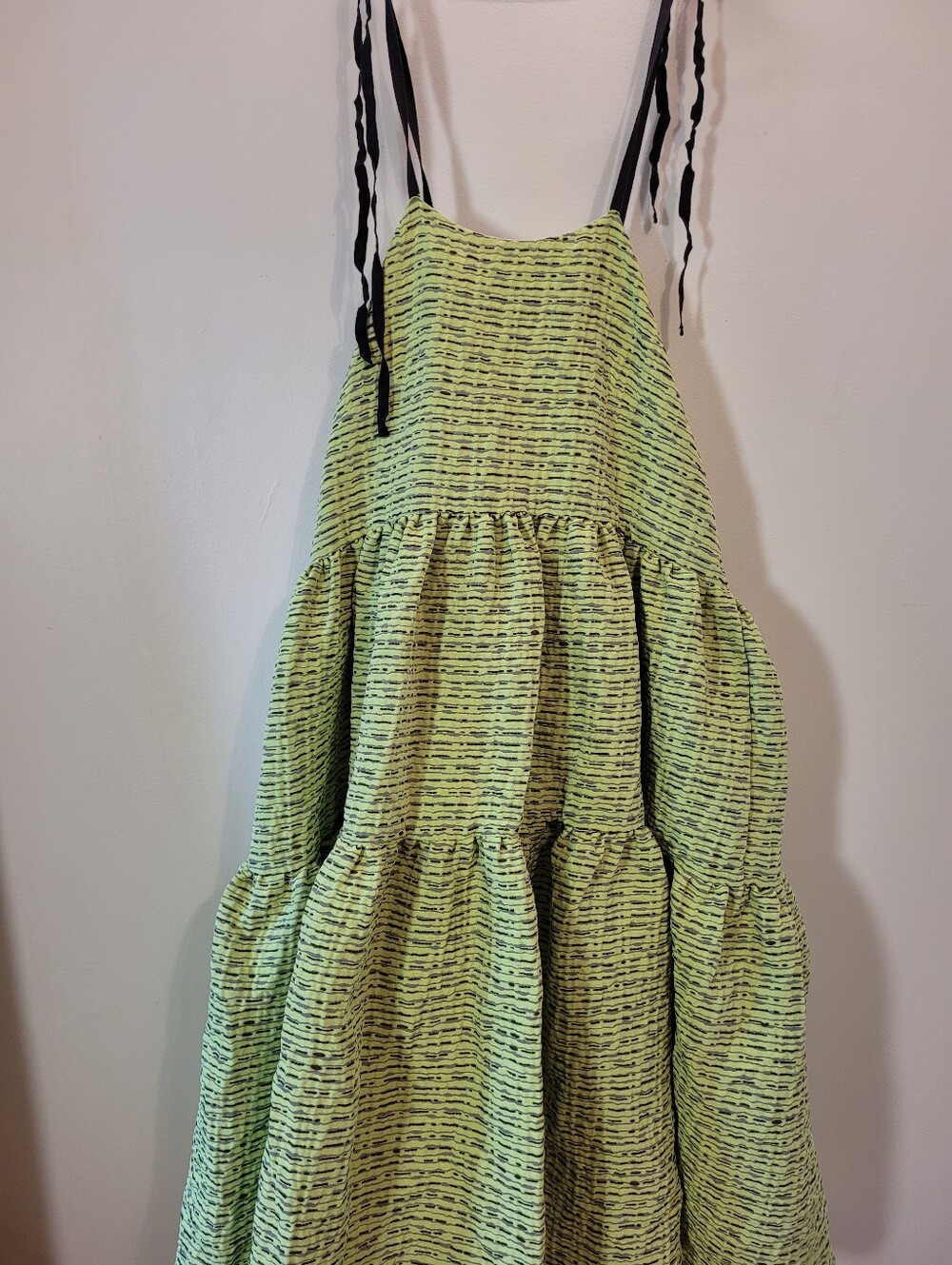 Eliza Faulkner Jacquard Cece Dress In Lime Green Ribbon Straps - Size S - Picture 2 of 6